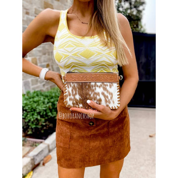 Boho Ranch Shop - Venta al por mayor Bandolera - Mujer - Bandolera Western Mini Mobile de piel de vacuno labrada2