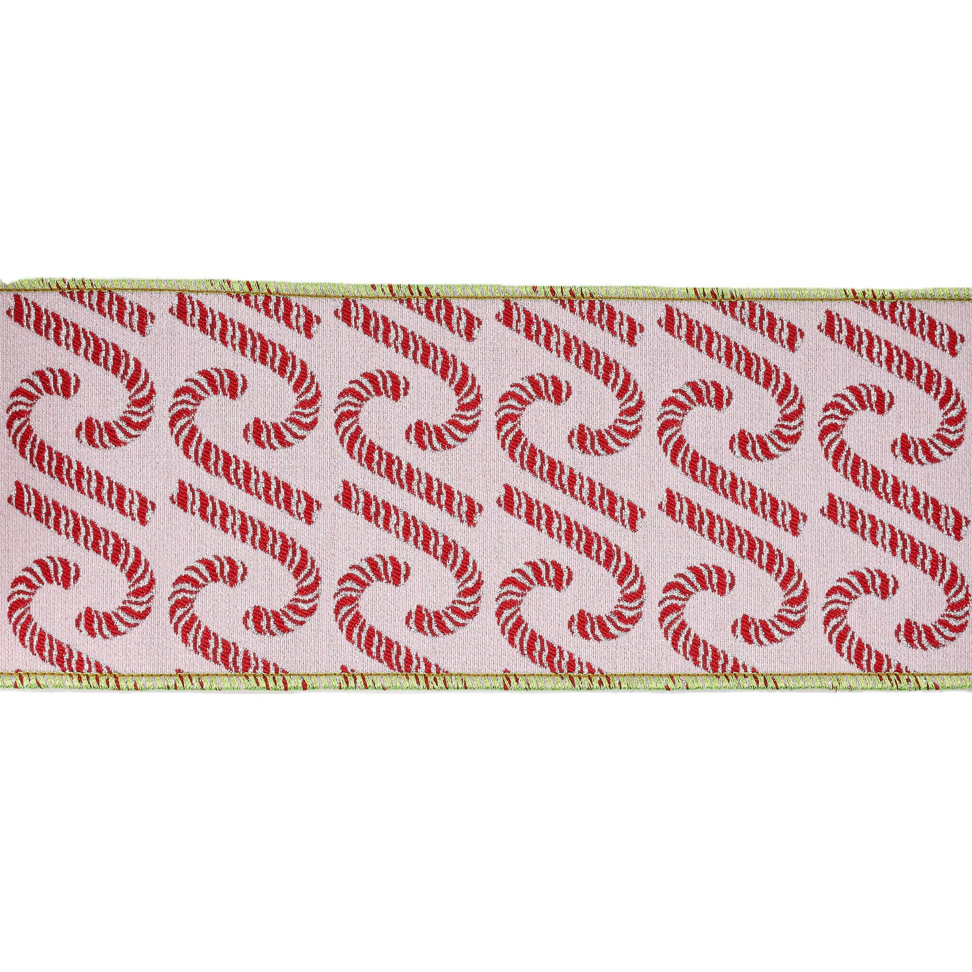 LA Ribbons Wholesale - Wholesale Ribbon - Gift Wrapping - 4" Wired Jacquard Ribbon | Candy Cane on Pink w/ Dupioni Backing | 5 Yard Roll2