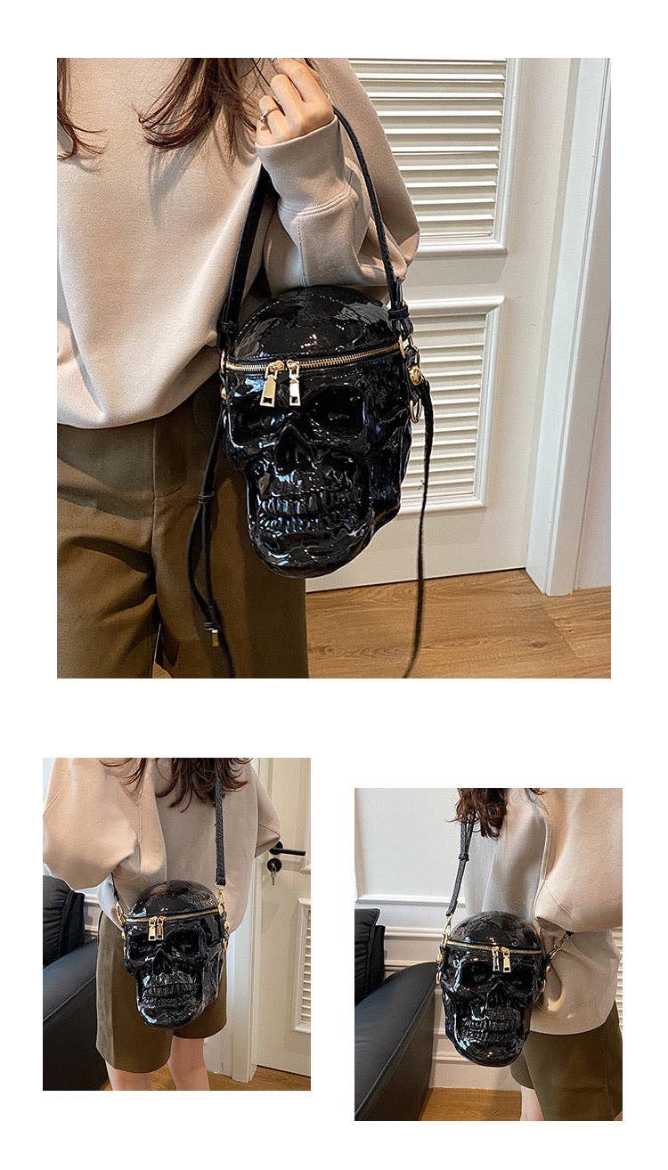 MB Fashion Wholesale - Wholesale Crossbody Bag - Women's - EVERY FASHION 3D Skull Crossbody Bag with Glossy Finish and Dual Zipper Closure9