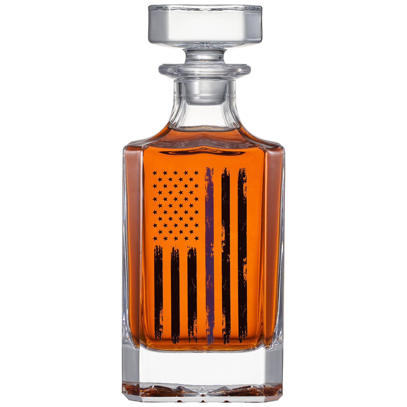 The Wine Savant /  Khen Glassware - Wholesale Decanter - Police Tactical Blue Tattered American Flag Whiskey Gift Set3