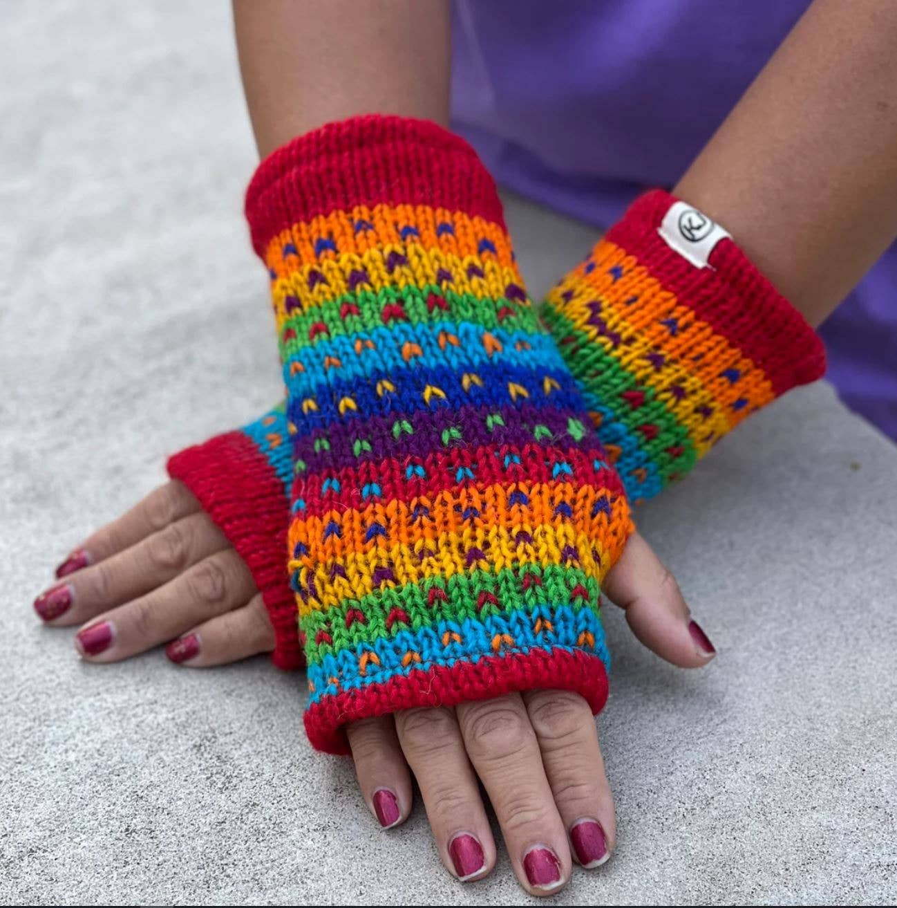 Lungta Imports – Engroshandel Handsker - Dame – Fingerløse, håndstrikkede uldhandsker med fleecefor - håndvarmer27