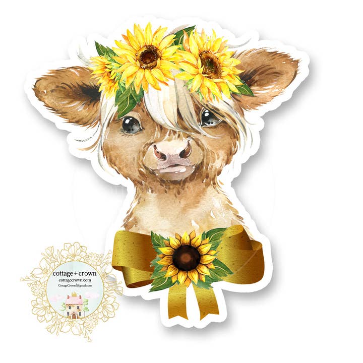 cottage + crown - Wholesale Sticker - Cow - Sunflowers Farm Animal Farmhouse Vinyl Sticker