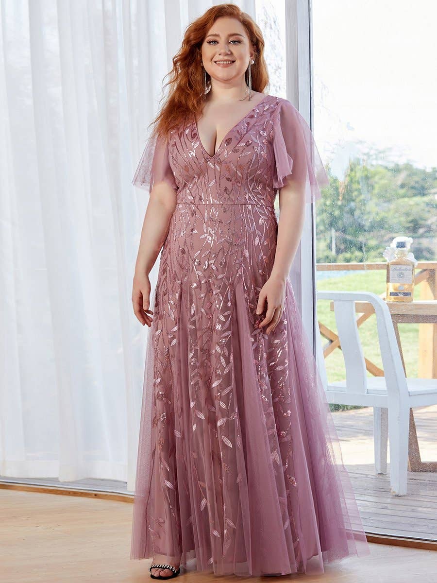 Ever-Pretty – Großhandel Abendkleid – Damen – Abendkleid in Übergröße mit tiefem V-Ausschnitt und Pailletten0