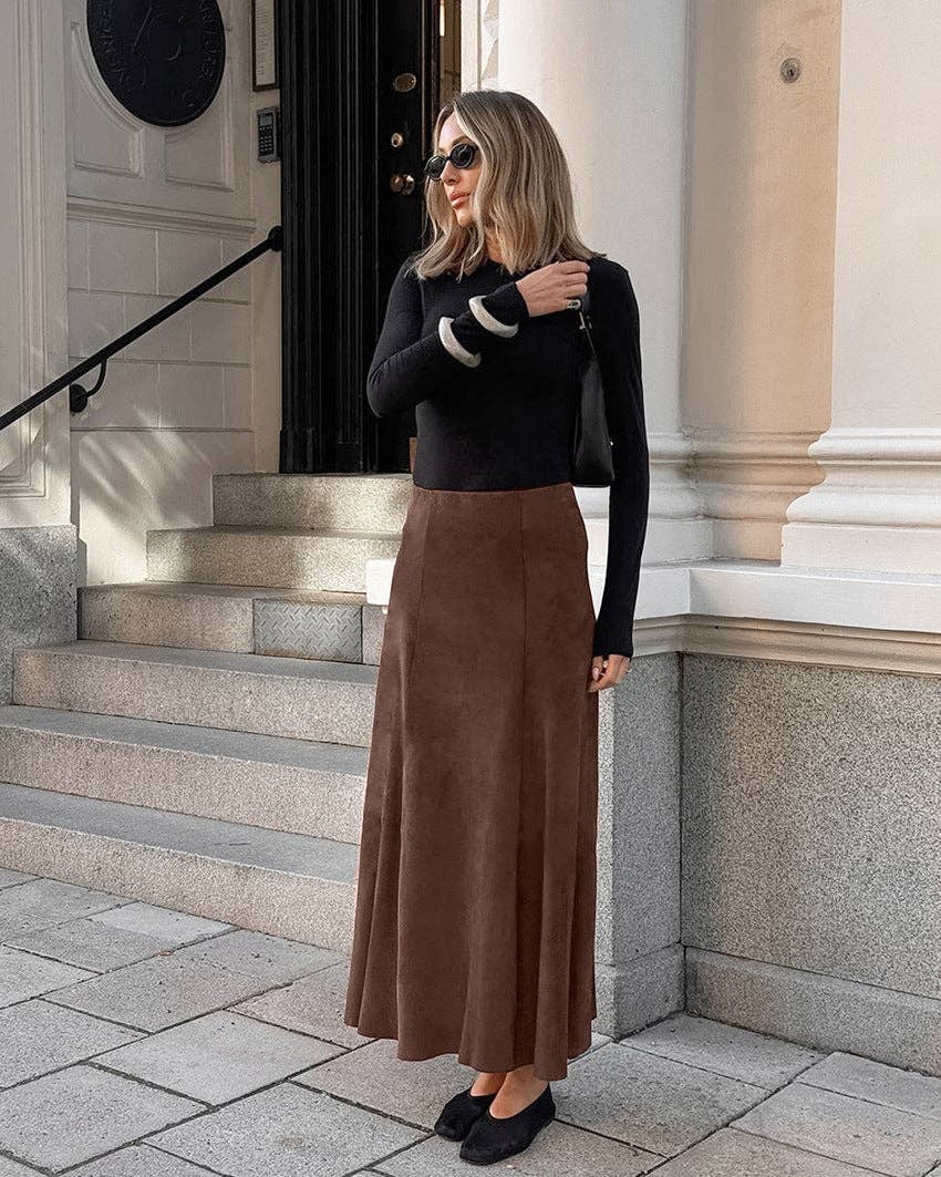 Marayn - Wholesale Skirt - Women's - Vintage Brown Knit Midi Skirt Chic Fall Style8