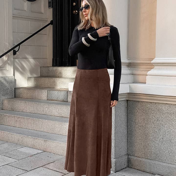 Marayn - Wholesale Skirt - Women's - Vintage Brown Knit Midi Skirt Chic Fall Style8