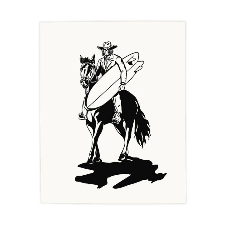 Ramblin' Surf Cowboysprint - Zwart - Illustratieposter voor wholesale door Kamin Tersieff