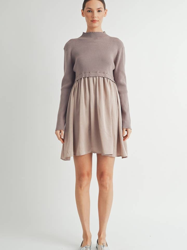 Long Sleeve Twofer Sweater Mini Dress -1 for wholesale by AIBLEE