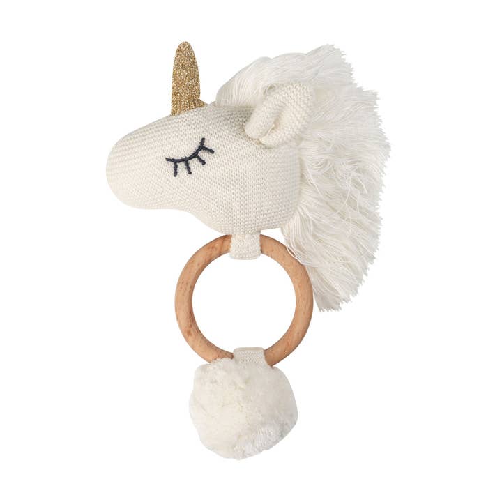 Organic Unicorn Rattle in White for wholesale by Sammy + Nat