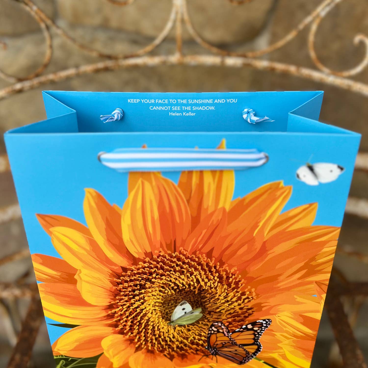 The Red Barn Press - Wholesale Gift Bag - LARGE Floral Gift Bag | Sunflowers and Butterflies on Blue4