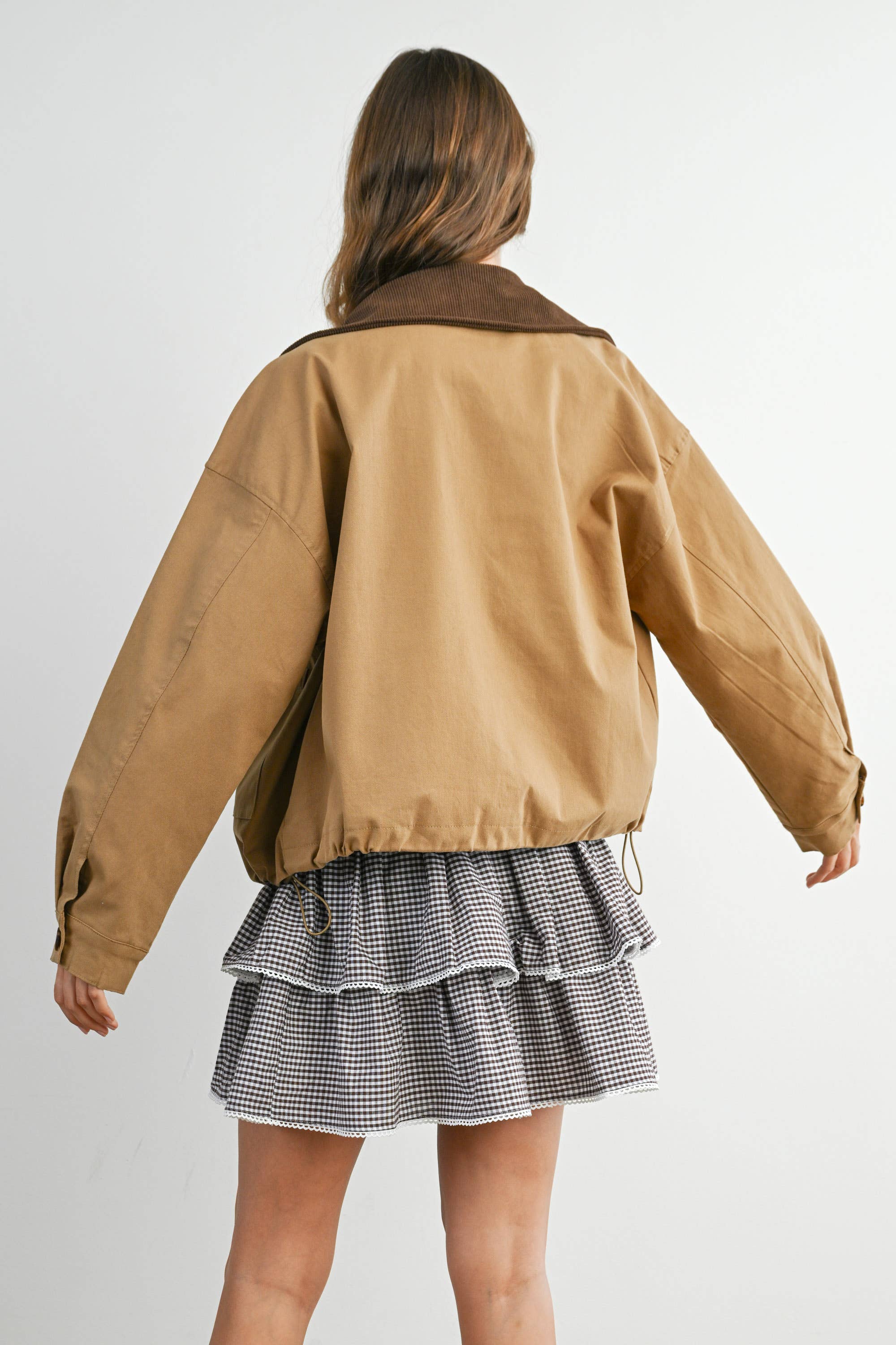 BUTTERMELON - Wholesale Jacket - Women's - Collared Zip-Up Drawstring Jacket - BMJ782523