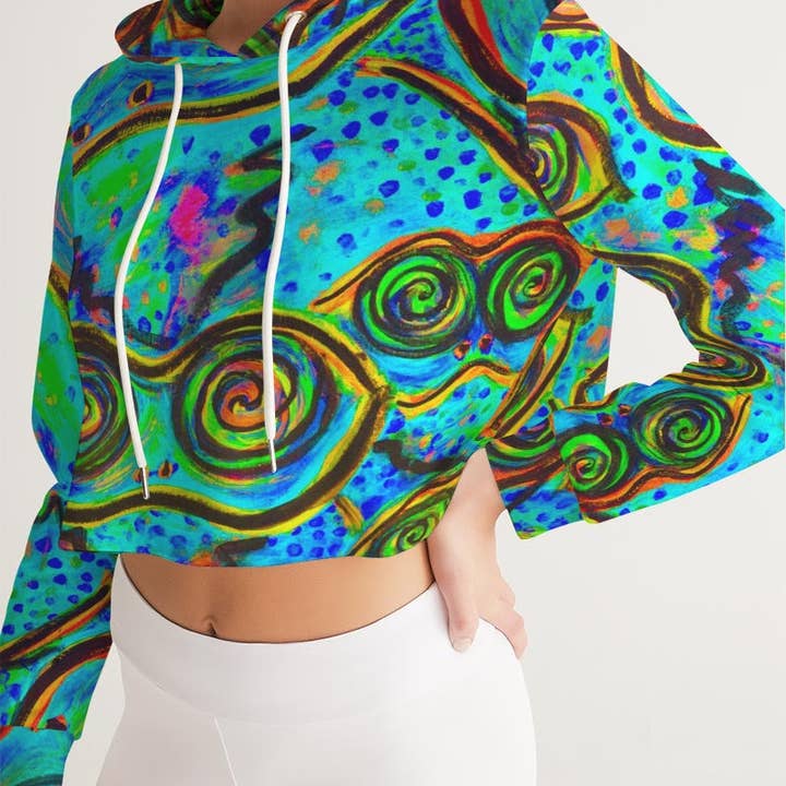 Happy Frogs cooler, kurz geschnittener Hoodie für Damen für den Großhandel von Fridge Art Boutique