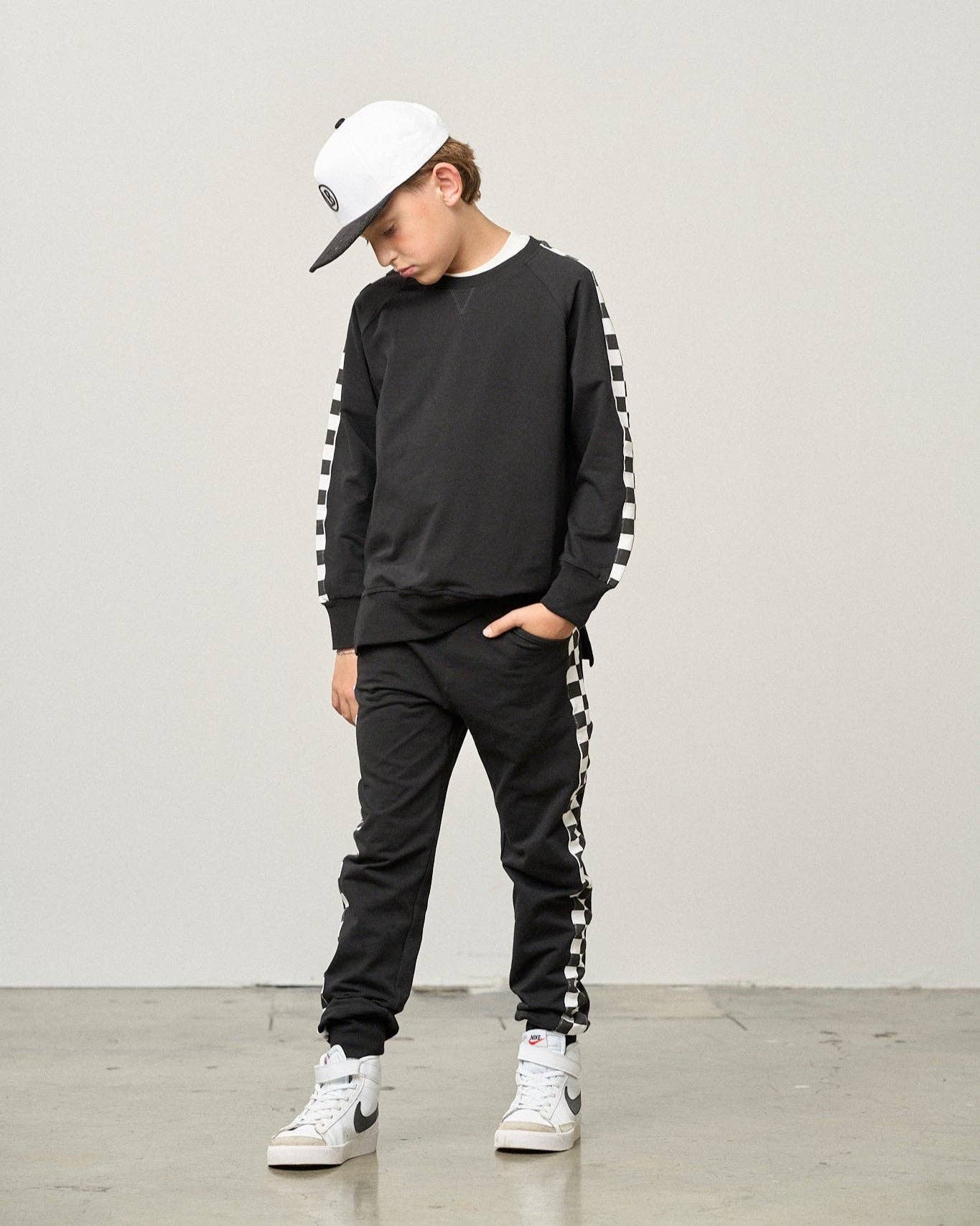 Little Bipsy - Wholesale Lounge Sweatpants/Joggers - Kids - Side Checkered Jogger - Black3