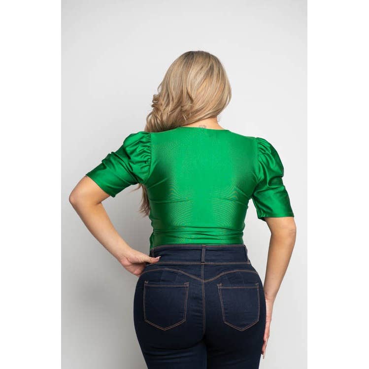 Curve Market – wholesale Bodysuit - Dam – PLUS STORLEK SURPLICE PUFF ÄRM BODYSUIT1