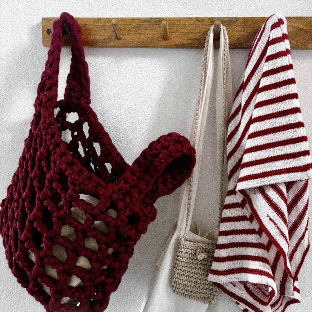 The Mama Made - Vendita all'ingrosso Borsa tote - Donna - Borsa a mano all'uncinetto a scacchi "Thalia" bordeaux21