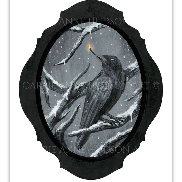Carrie Anne Hudson Art - Wholesale Art Print - Snowy Raven Home Decor, Gothic Art Print 5x7 or 8x10