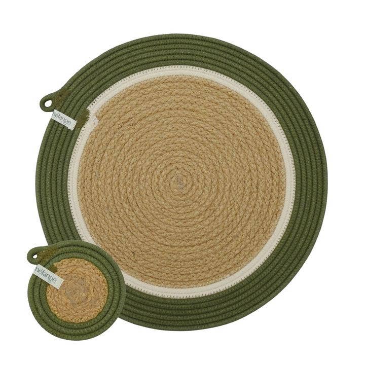 Set of 4 Placemats & 4 Coasters - Olive Jute Jungle for wholesale by Mia Mélange