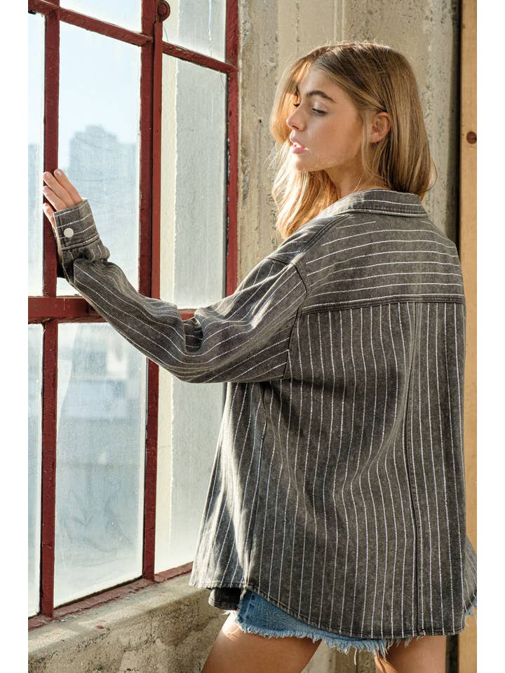 Blue B - Wholesale Denim Jacket - Women's - 22262J - High Luxury Embellished Sparkle Stone Stripe Jacket4