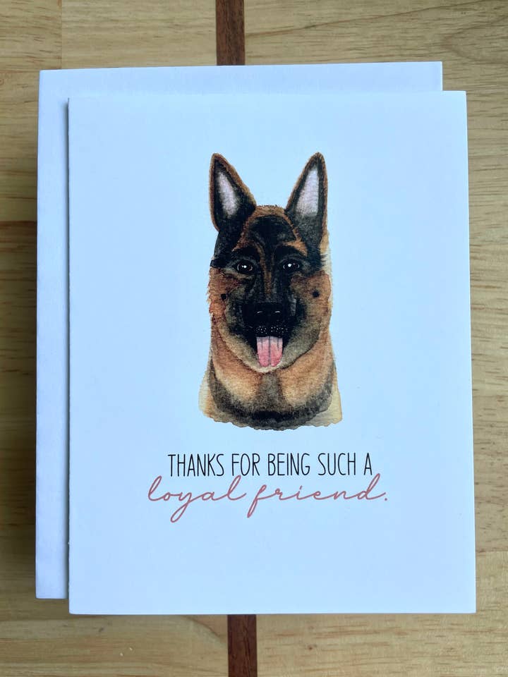 Loyal ven - Schæferhund - Akvarel hilsen kort for engroshandel hos Kristin Schmidt Artist
