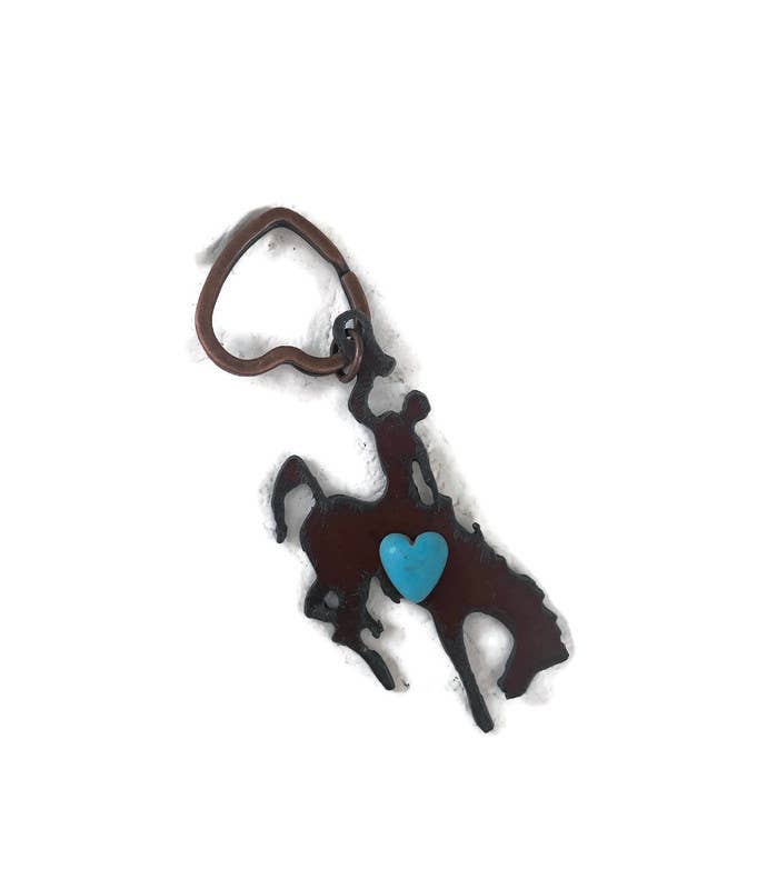 The Rustic Barn - Wholesale Keychain - Unisex - Rustic Keychain BRONC Rider with heart0