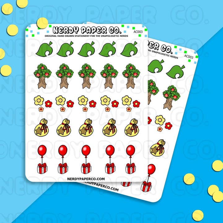 FEUILLE D'ICÔNES PT 2- ANIMAL CROSSING - Autocollants de planification dessinés à la main - Déco - AC003 pour la vente par NERDY PAPER CO.