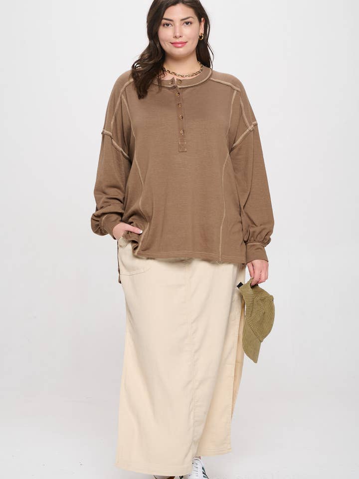 Blu Pepper - Wholesale Knit Top - Women's - PLUS CONTRAST STITCH LONG SLEEVE HENLEY KNIT TOP5