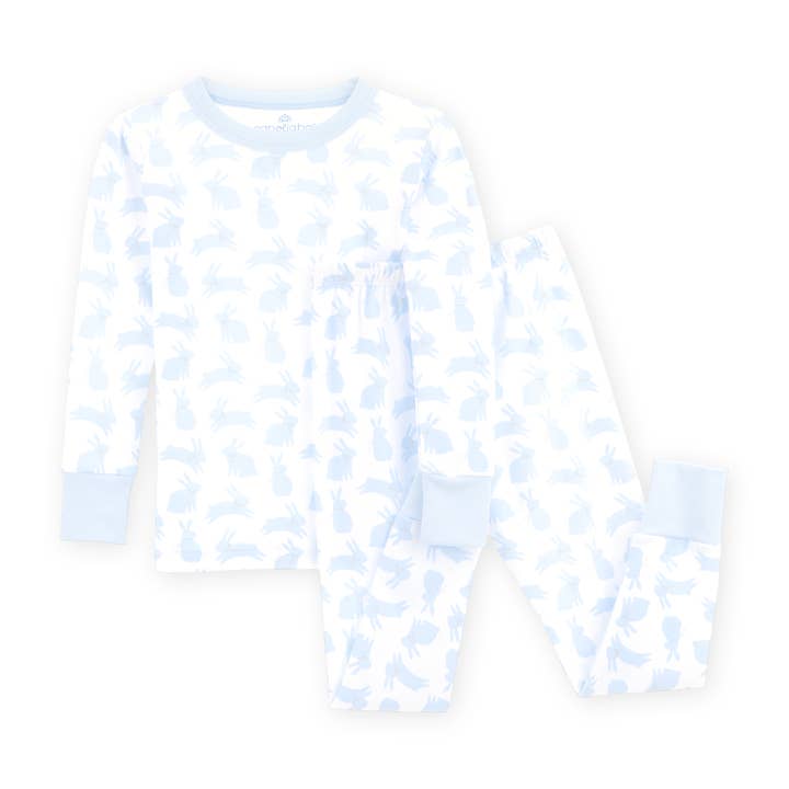 Pijamas Compridos com Coelhinhos Saltitantes - Azul Claro por atacado de Magnolia Baby