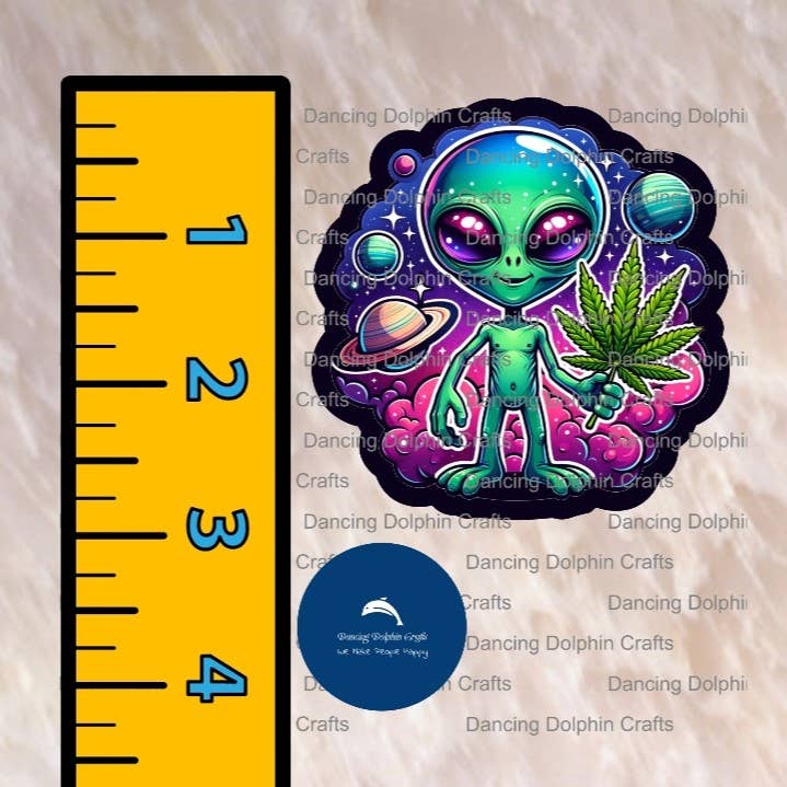 Dancing Dolphin Crafts - Wholesale Sticker - Galactic Green: Cosmic Cannabis Enthusiast Vinyl Sticker3