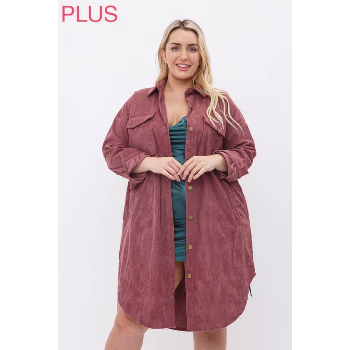 Sweet Generis - Wholesale Shirt Jacket/Shacket - Women's - PLUS LONG CORDUROY BUTTON UP SHIRT JACKET SHACKET15