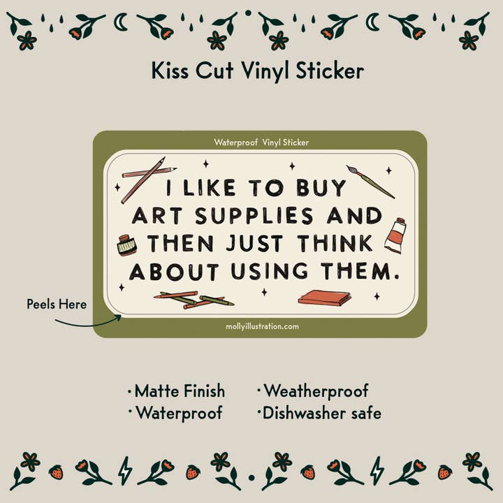 Molly Illustration - Wholesale Sticker - I Like to Buy Art Supplies Waterproof Vinyl Sticker
