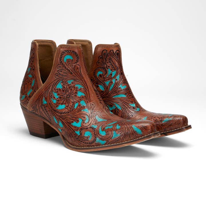 Loyal West X Myra handgearbeitete Stiefeletten aus türkisfarbenem Kalbsleder für den Großhandel von Myra Bag