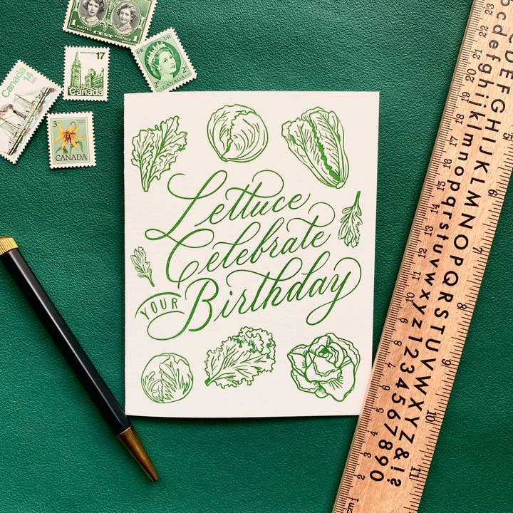 Letterpress Birthday Card - Lettuce Celebrate Your Birthday for wholesale by Love Lettering