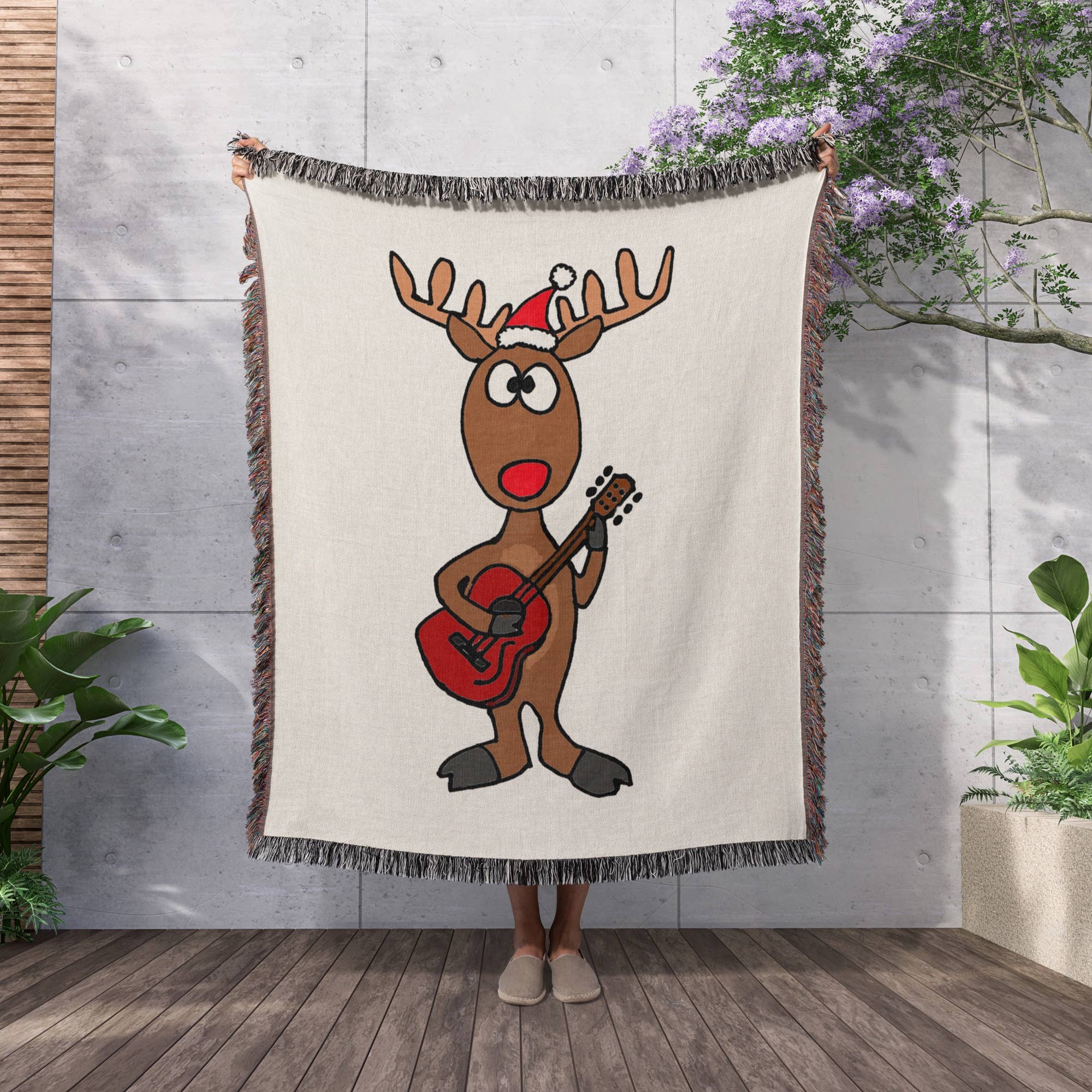 3dRose - Wholesale Throw Blanket - 3dRose, Funny Rudolph the Red nosed Reindeer Playing Guitar Christmas , Blanket2