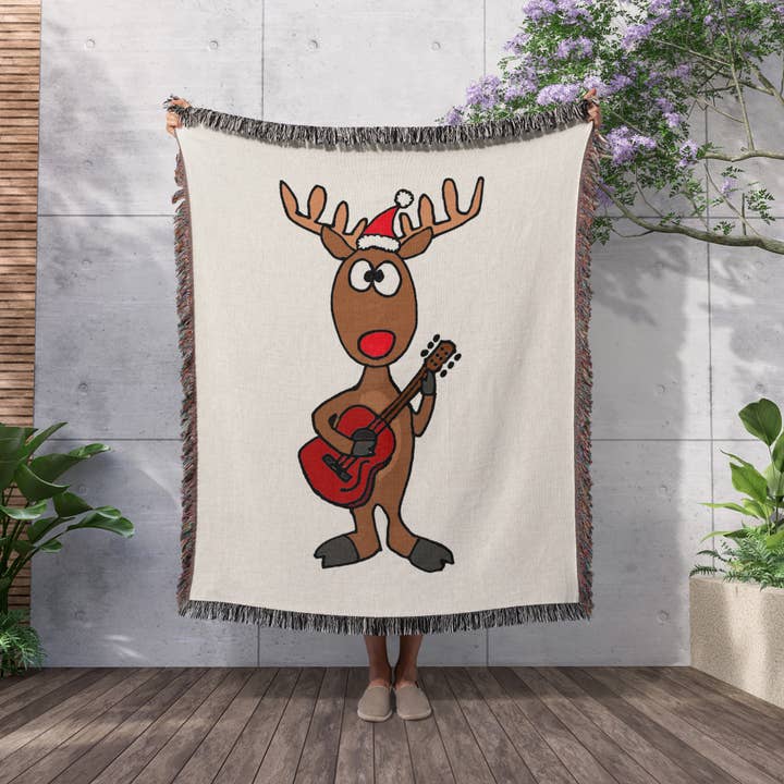 3dRose - Wholesale Throw Blanket - 3dRose, Funny Rudolph the Red nosed Reindeer Playing Guitar Christmas , Blanket2