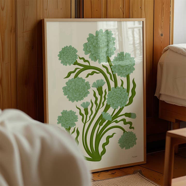 Green Carnation Floral Art Print – Sage Botanical Wall Art for wholesale by Maz Leyden