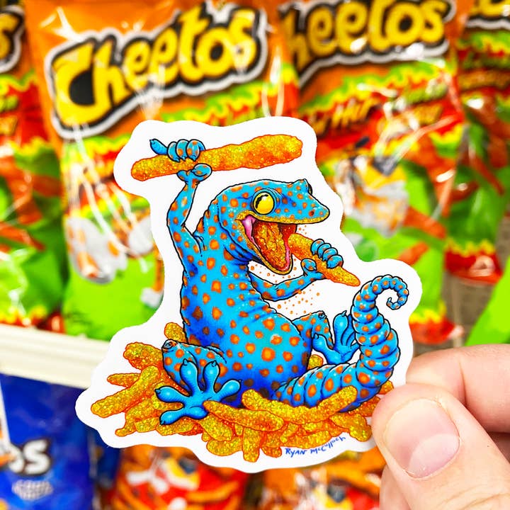 GLITZER-AUFKLEBER: Cheeto Gecko für den Großhandel von Ryan McCulloch Art