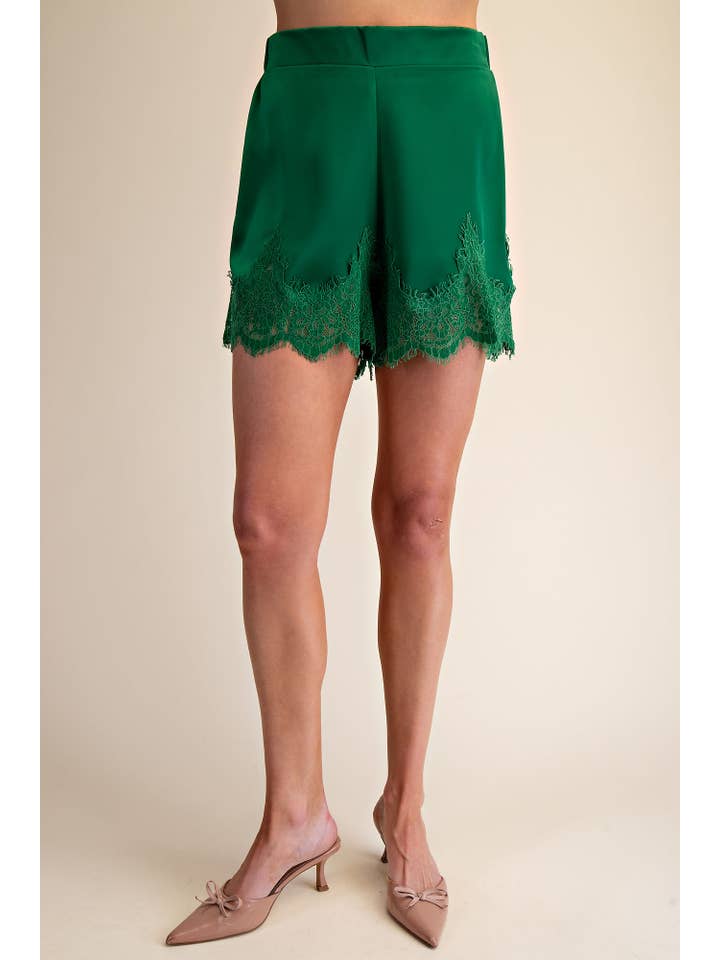 Glam - Wholesale Shorts - Women's - Satin Short With Lace Trim Detail Short6