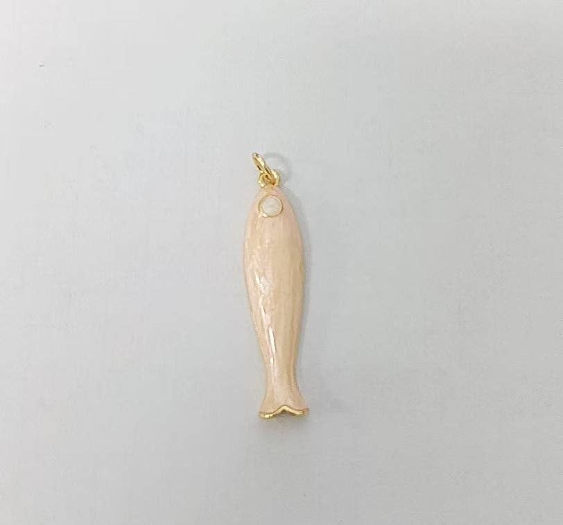 Aim Eternal - Wholesale Individual Charm/Pendant - 18K Gold Filled 37.5mm Blue & Champagne Enamel Under the Sea Sardine Fish Charm | AF-A13091