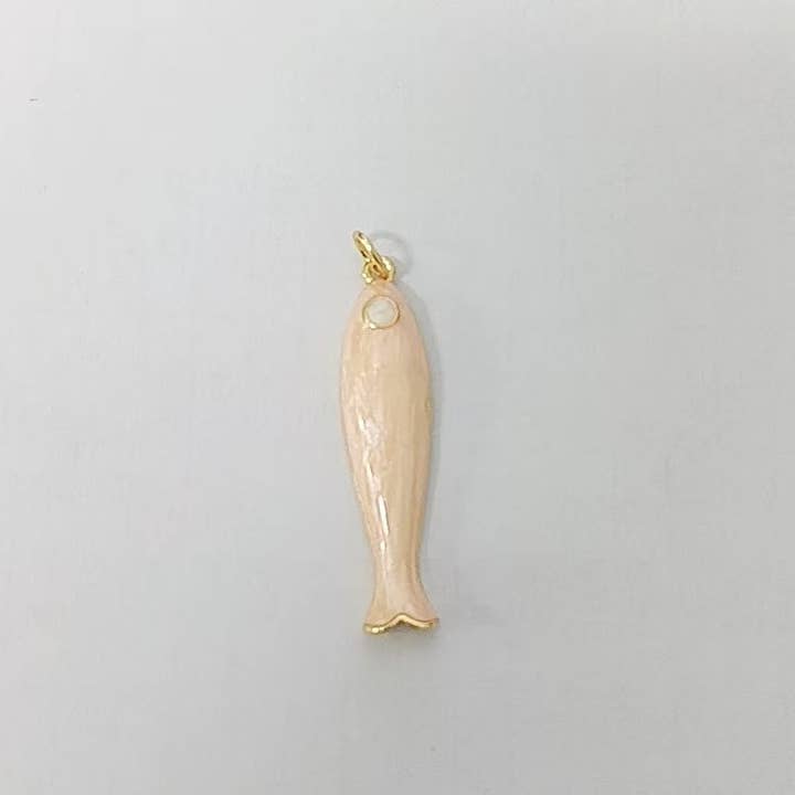 Aim Eternal - Wholesale Individual Charm/Pendant - 18K Gold Filled 37.5mm Blue & Champagne Enamel Under the Sea Sardine Fish Charm | AF-A13091