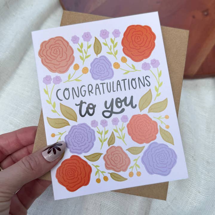 Big Moods - Wholesale Congratulations Card - "Congratulations to you" Purple Flowers Card