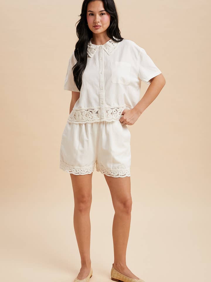 LINEN CROCHET ACCENT SHIRT + BOTTOM SET for wholesale by In Loom