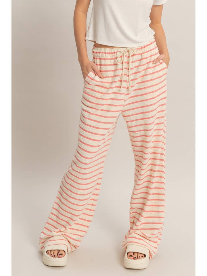 Striped Loop Terry Wide-Leg Pants for wholesale by HYFVE