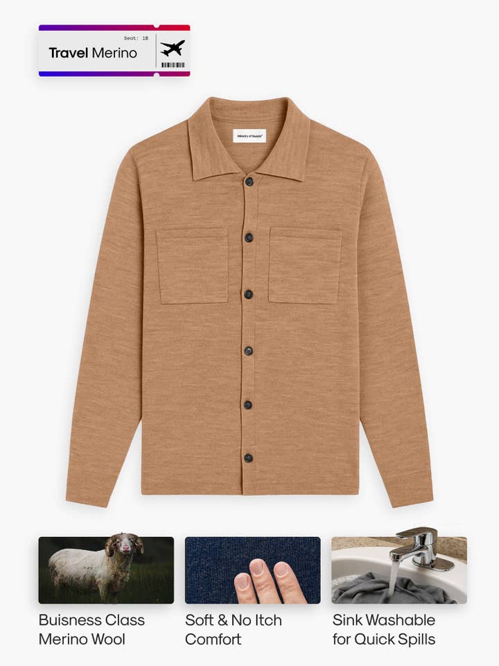 Chemise de voyage en mérinos pour hommes - Camel pour la vente par Ministry Of Supply