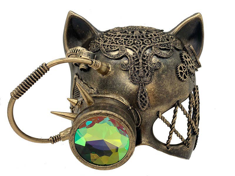 KBW Global Corp. - Vendita all'ingrosso Costume di carnevale - Unisex - Maschera da Gatto Steampunk in Pizzo Dorato con Lente a Caleidoscopio0