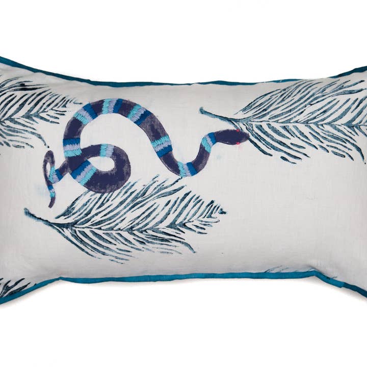 Embroidered Snake on Blue Feathers with Blue Piping for wholesale by Tulusa