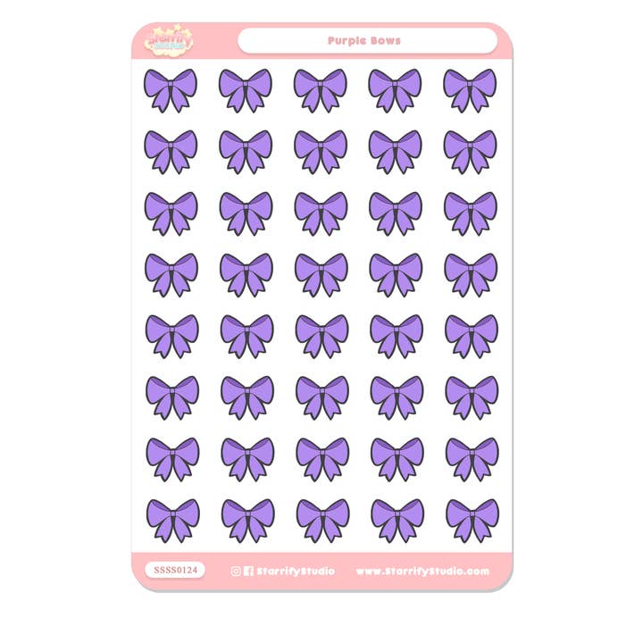 Purple Bows Sticker Sheet for wholesale by Pastel Dreamer, LLC.
