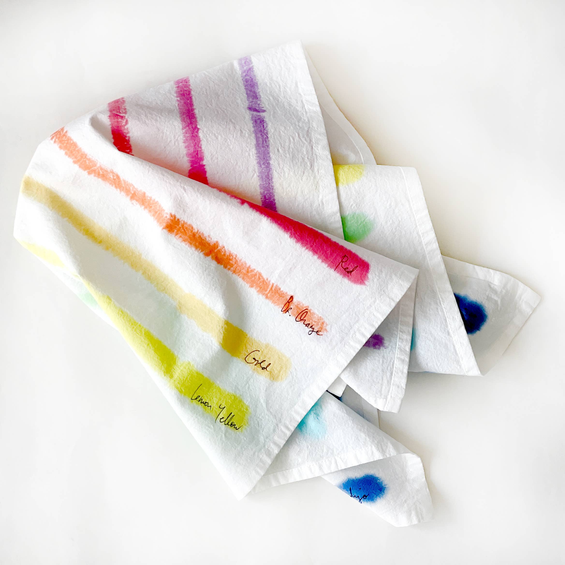 Merle Works - Wholesale Tea Towel - Rainbow Stripe Hand-painted Tea Towel2