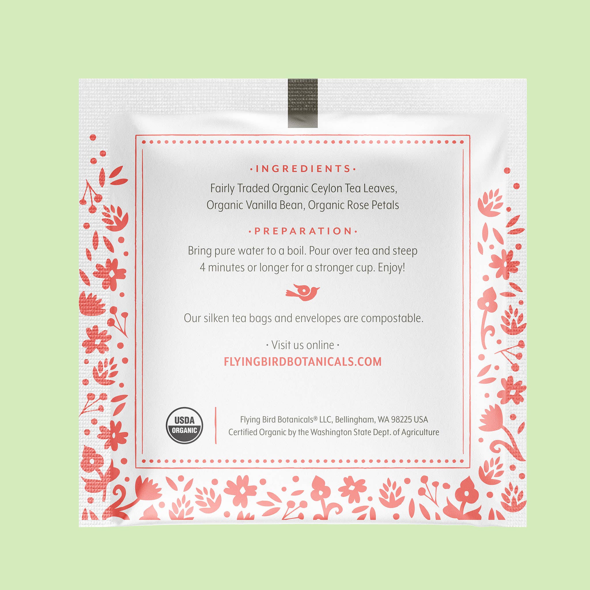 Flying Bird Botanicals - Wholesale Tea Bags - Vanilla Rose Ceylon - 45ct Individual Envelope Box2
