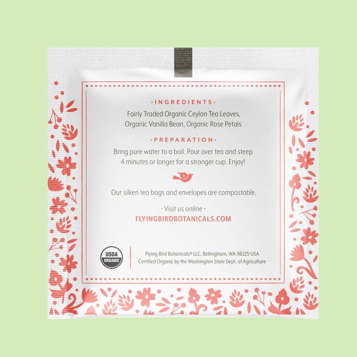 Flying Bird Botanicals - Wholesale Tea Bags - Vanilla Rose Ceylon - 45ct Individual Envelope Box2