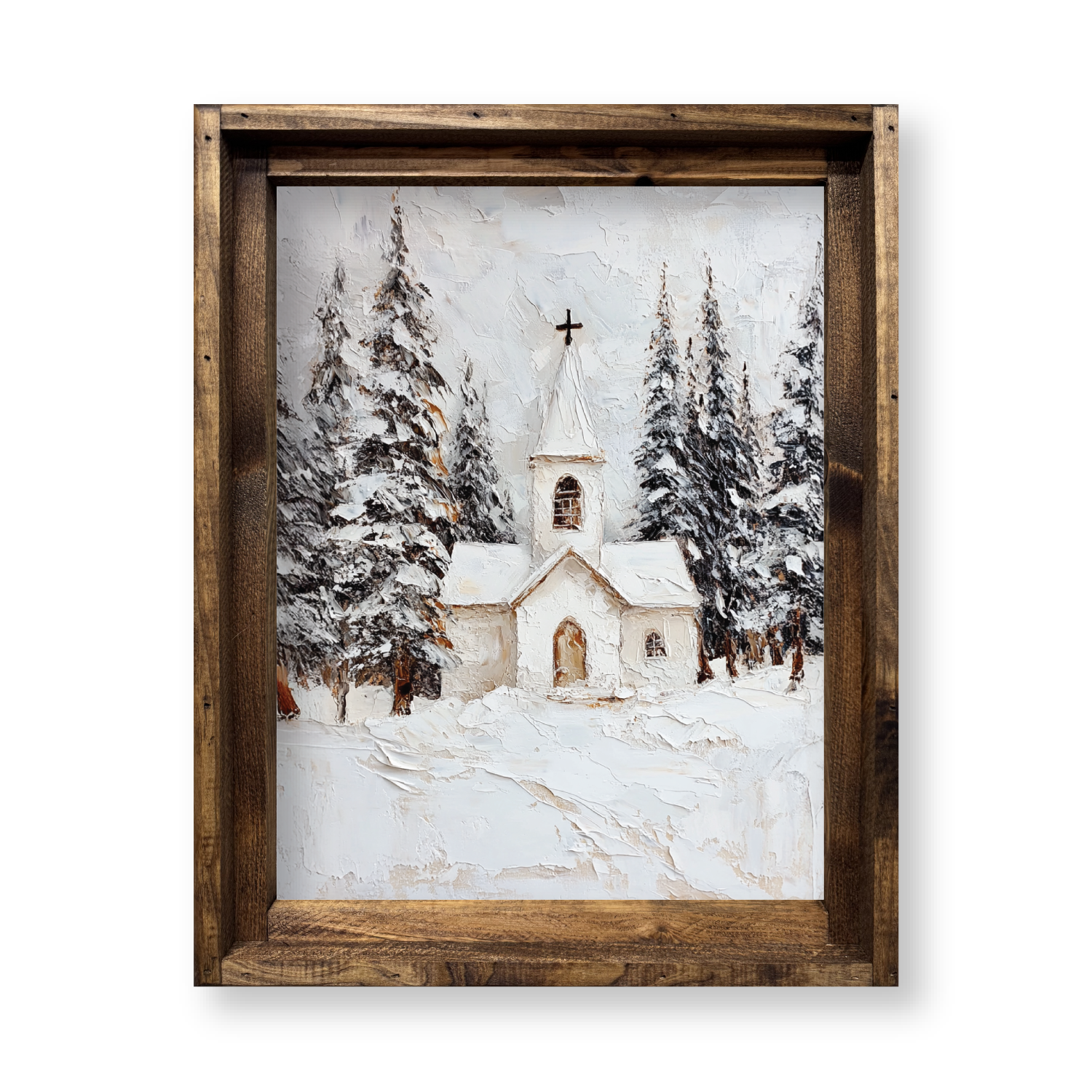 Jarmz Designs - Wholesale Christmas Wall Art - FRAMED CANVAS WHITE CHURCH IN WOODS1