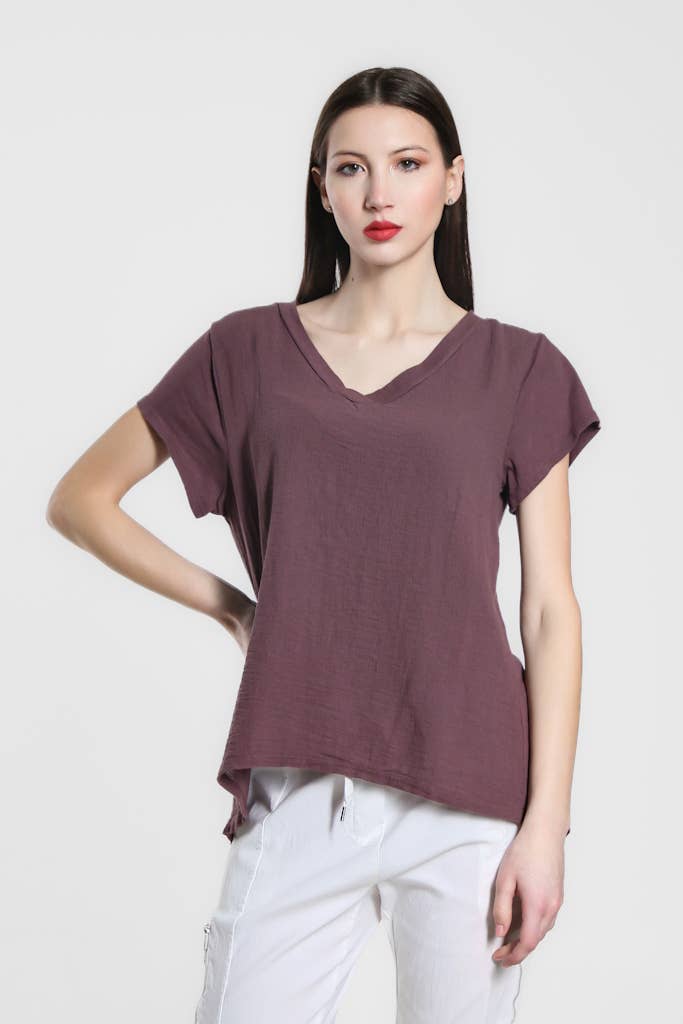 TINA Stephens Italy/Tees By Tina - Wholesale Blouse - Women's - Nola Cotton/Linen V-Neck Top (BSS207)3